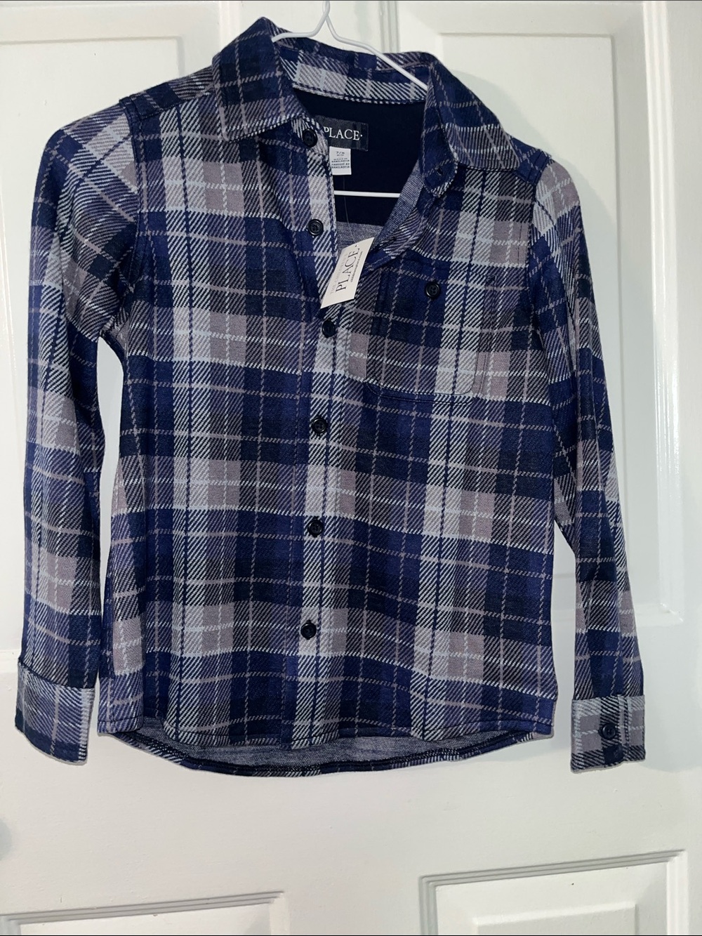 Place Navy and Gray Plaid Button-Down Shirt for Kids